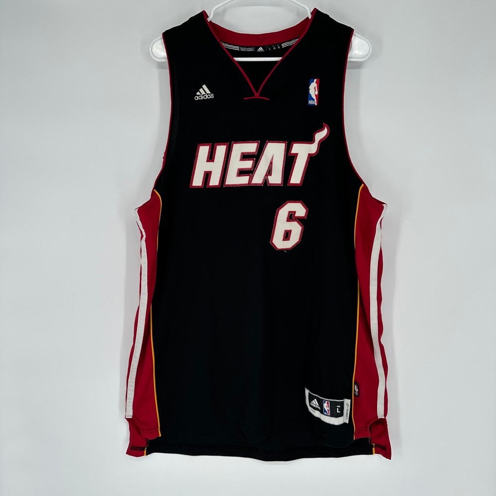 Adidas NBA Miami Heat LeBron James 6 Jersey Black Red Mens Large Length +2